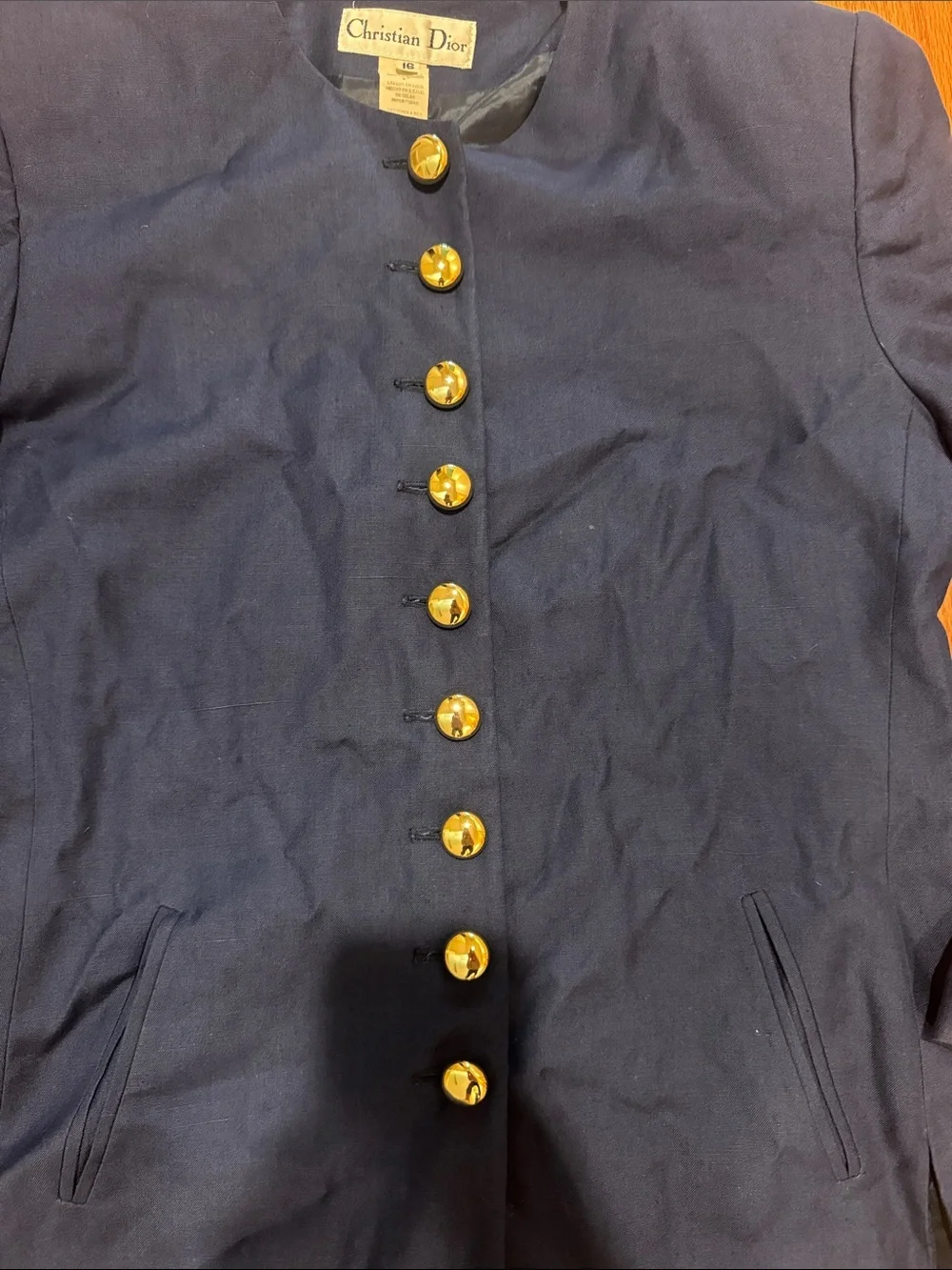Christian Dior Vintage Navy Jacket with Gold Buttons Size 16